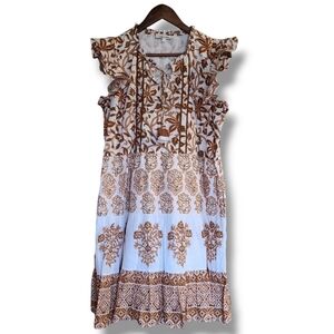 CELINA MOON Brown and White Mini Dress